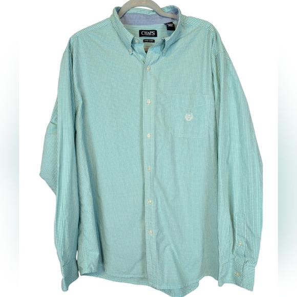 Chaps XXL gingham button down shirt in light turquoise - Picture 1 of 10
